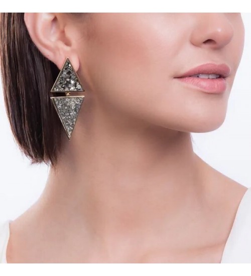 Brinco Small Two Pieces Drusa Metalizada Coleção Geometric - Folheado a Ouro